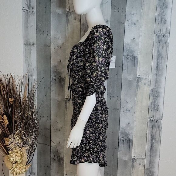 Nwot Astr Sweetheart Cutout Dress In Black-purple Ditsy - Picture 5 of 12